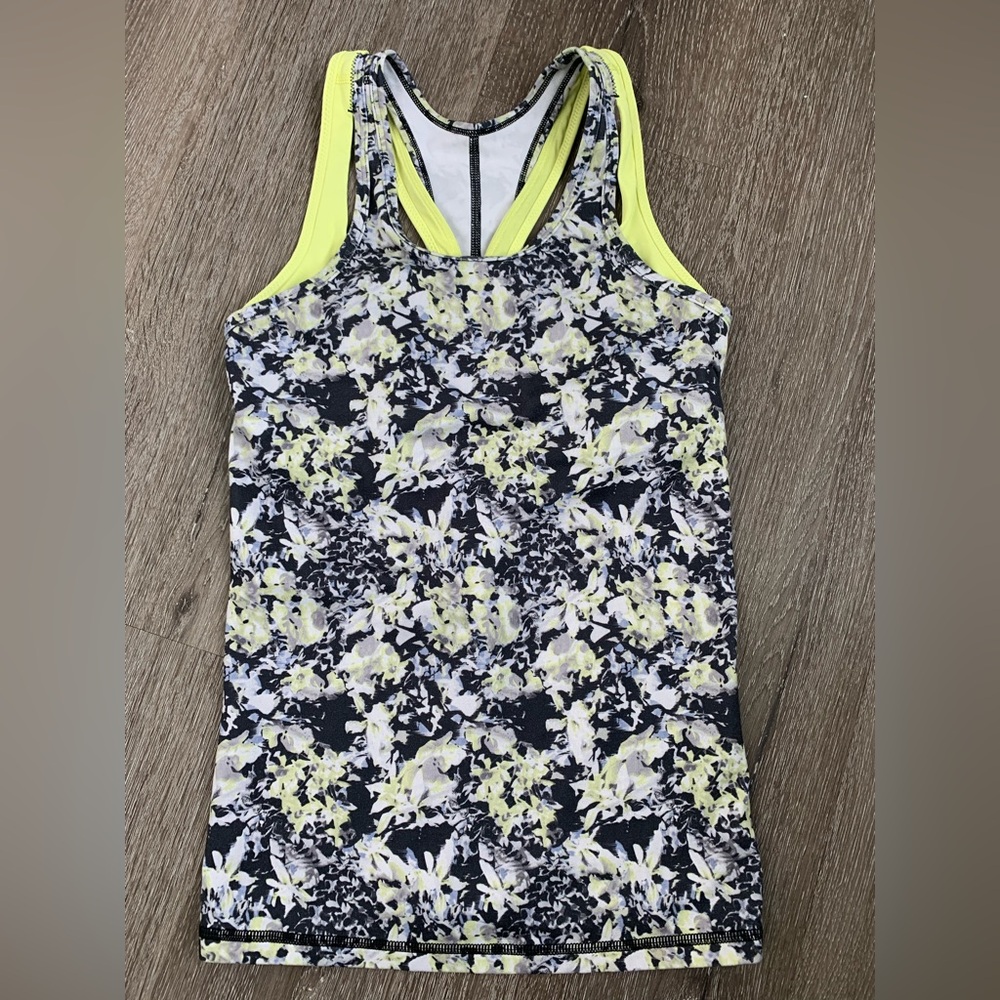Lululemon Floral Racerback Tank Top in Black and Yellow Size 4